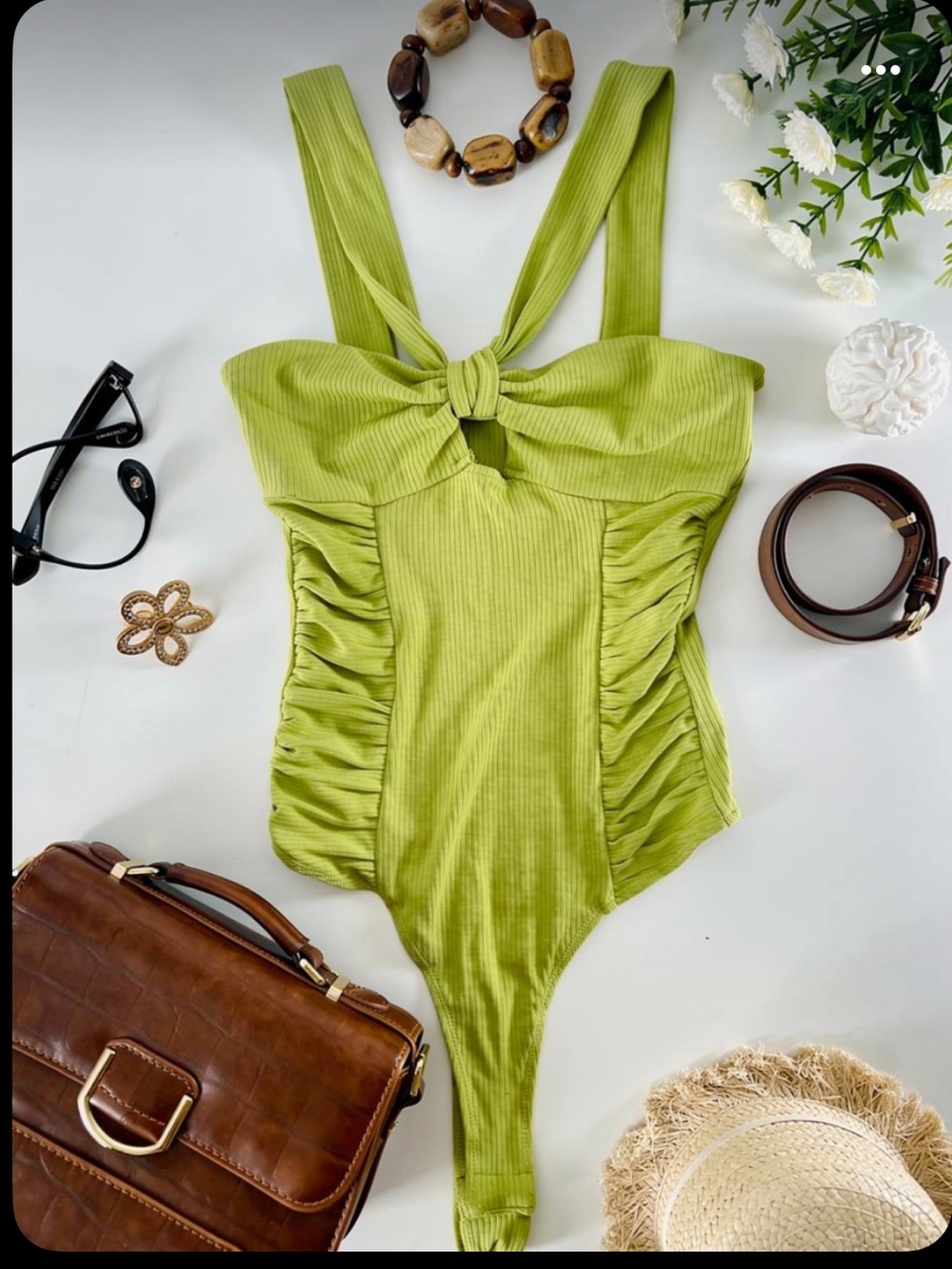 Elodie lime  green ribbed cut out bodysuit thong new size XS